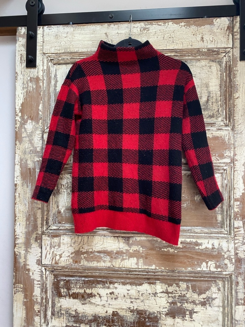 Vintage LOFT Red and Black Buffalo Plaid Mock Neck Thick Knit Sweater, XS